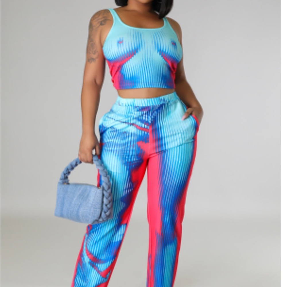 Vibrant Blue and Pink Women's 2pc set